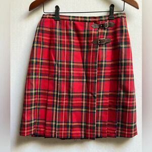 NWT Eland 100% Wool Red Tartan Plaid Pleated Kilt Skirt 28 Waist